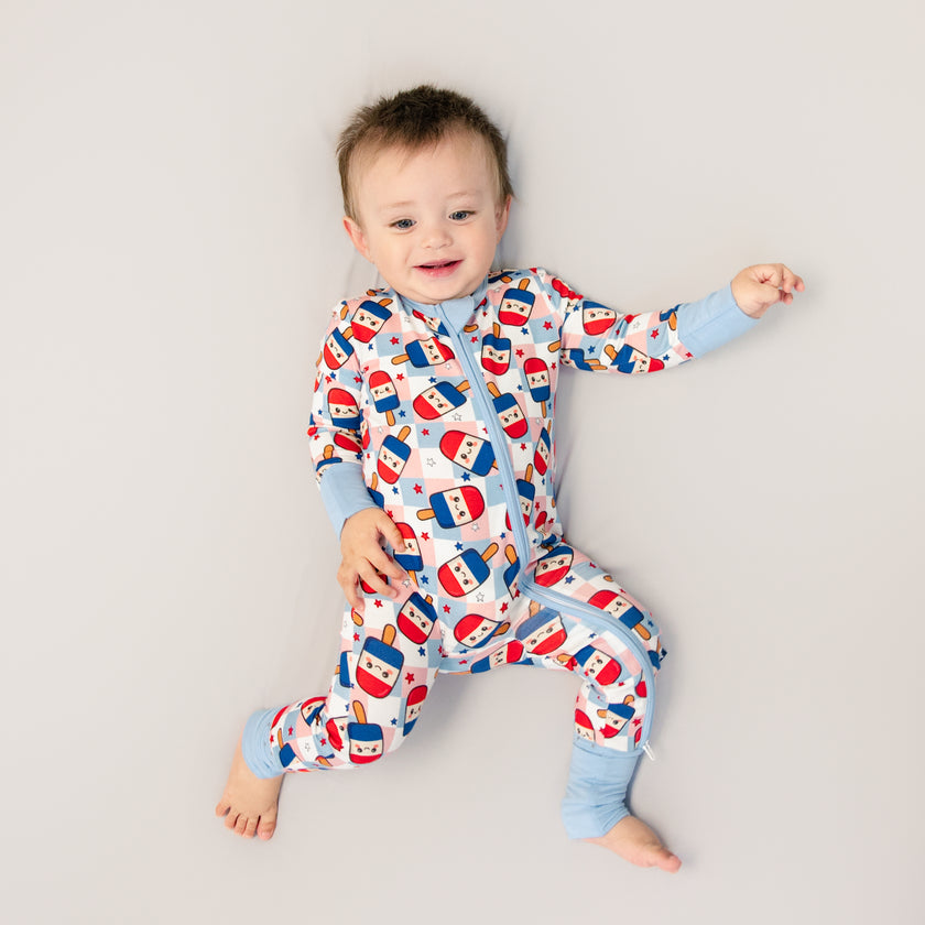 Convertible Footed Romper in Patriot Pops