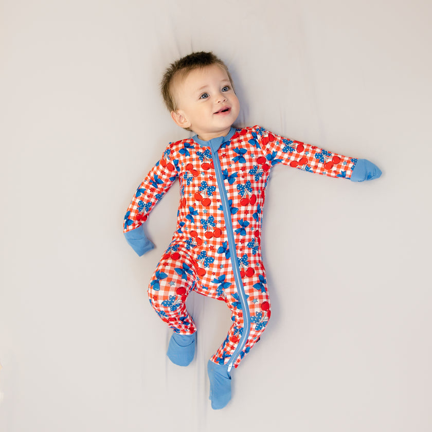 Convertible Footed Romper in Cherry Delight