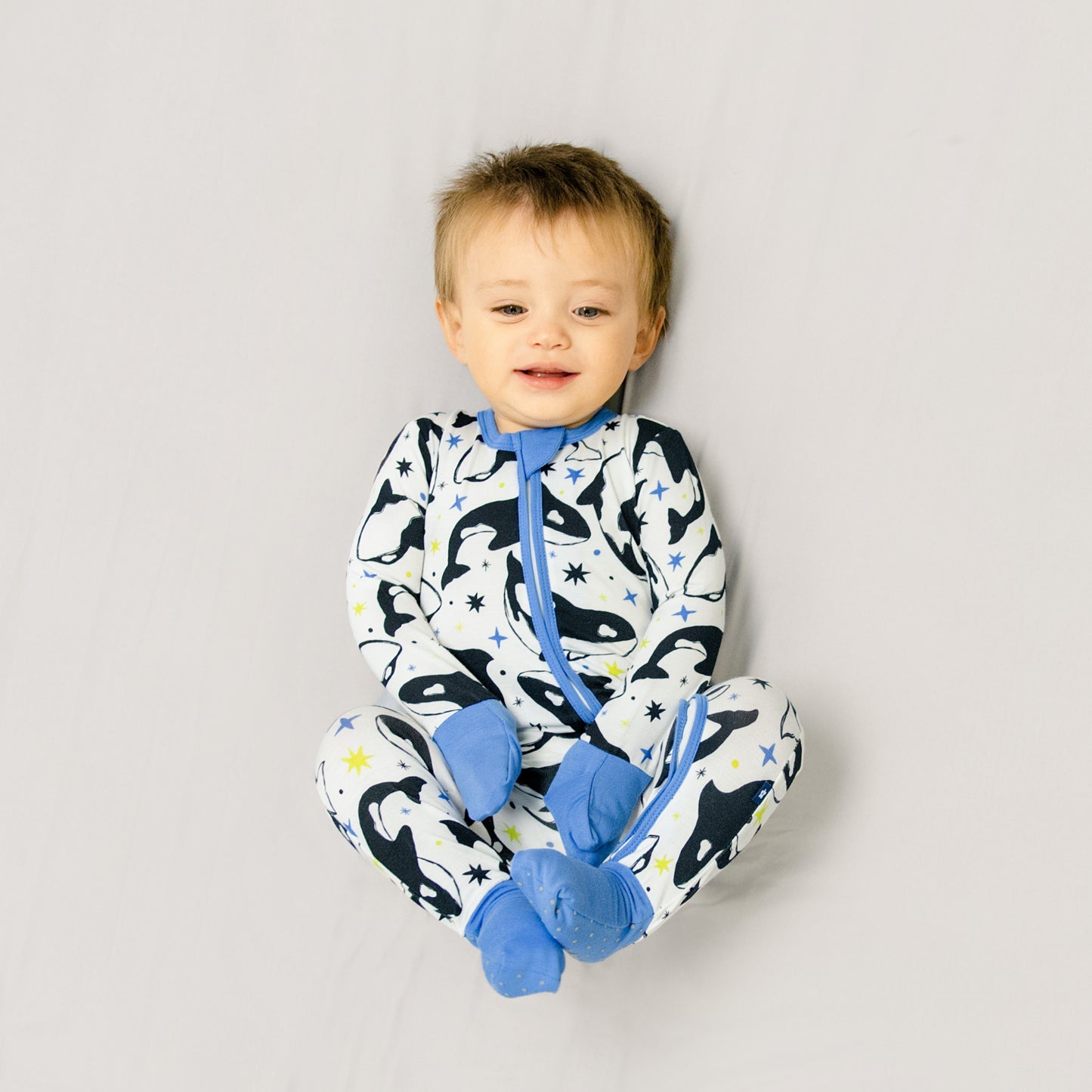 Convertible Footed Romper in Dancing Orcas