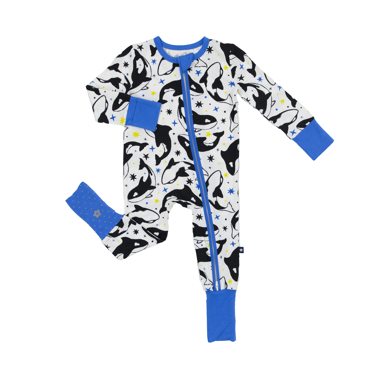 Convertible Footed Romper in Dancing Orcas
