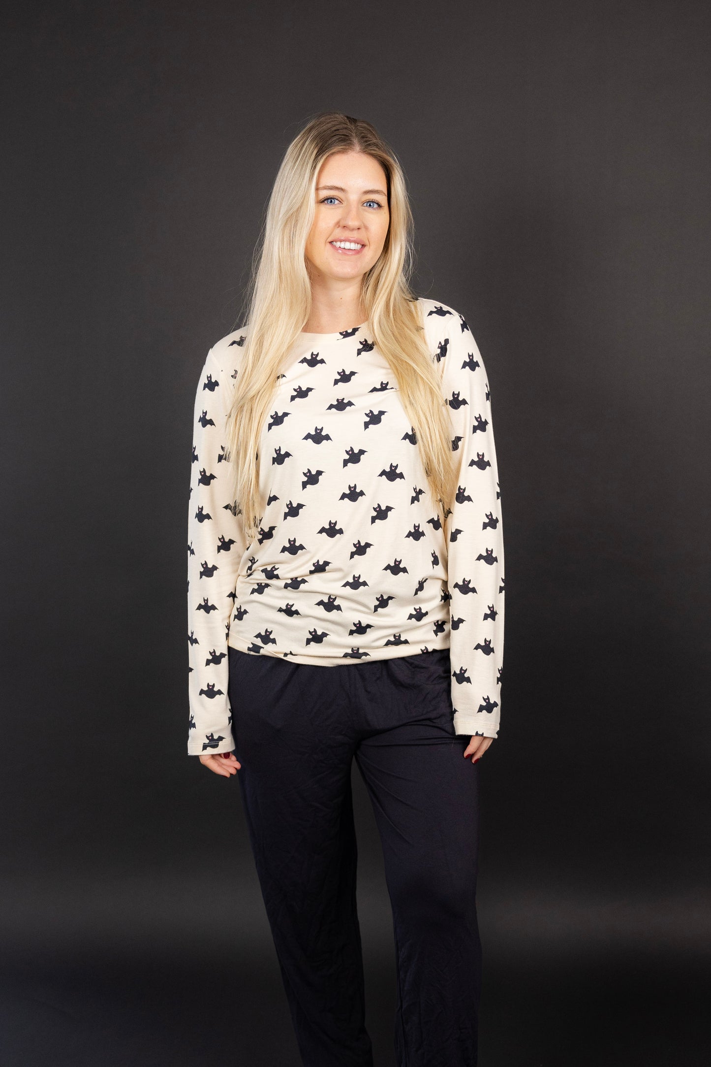 Women's Long Sleeve Lounge Tee in Happy Bats