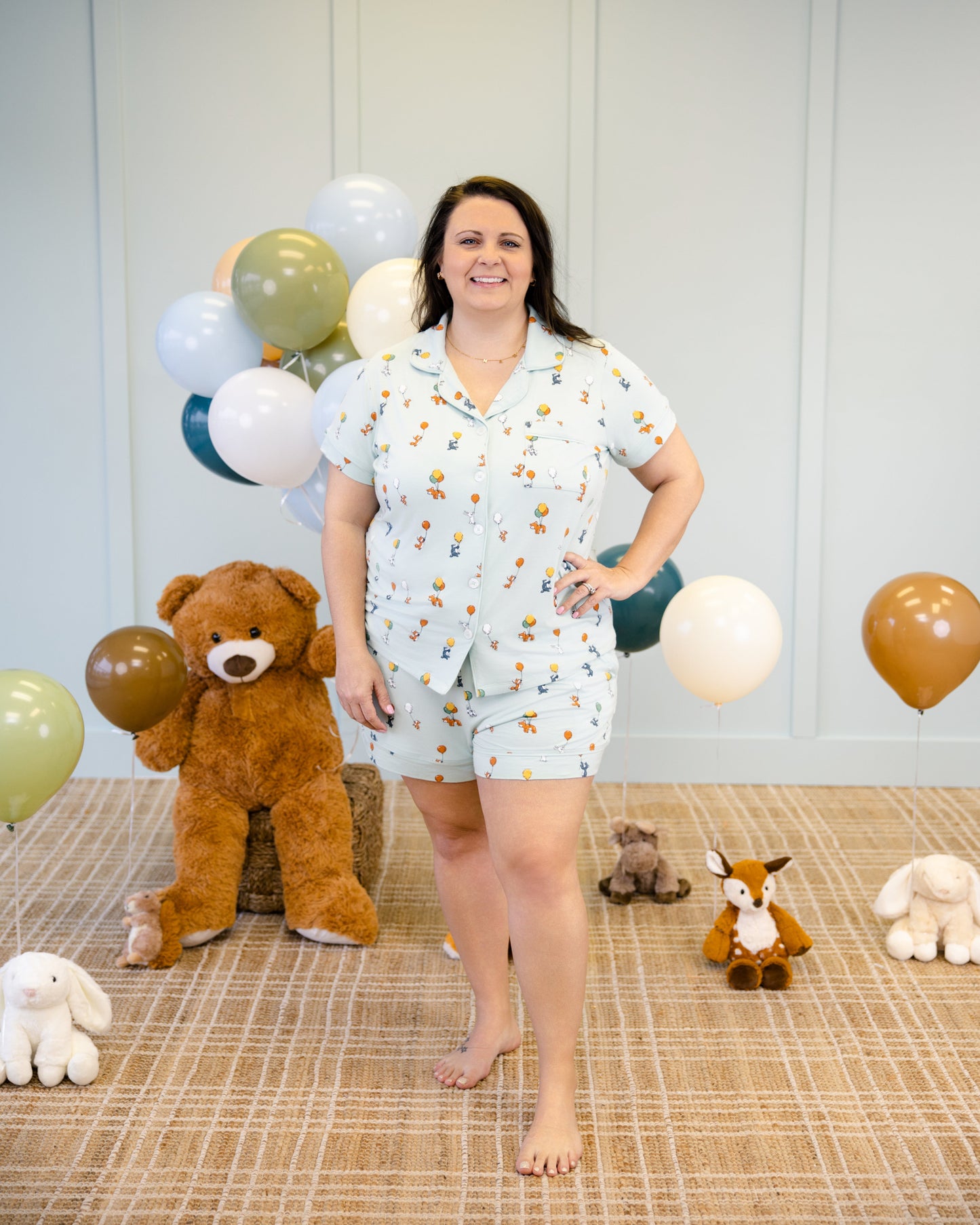 Women's Short Pajama Set in Animals and Balloons