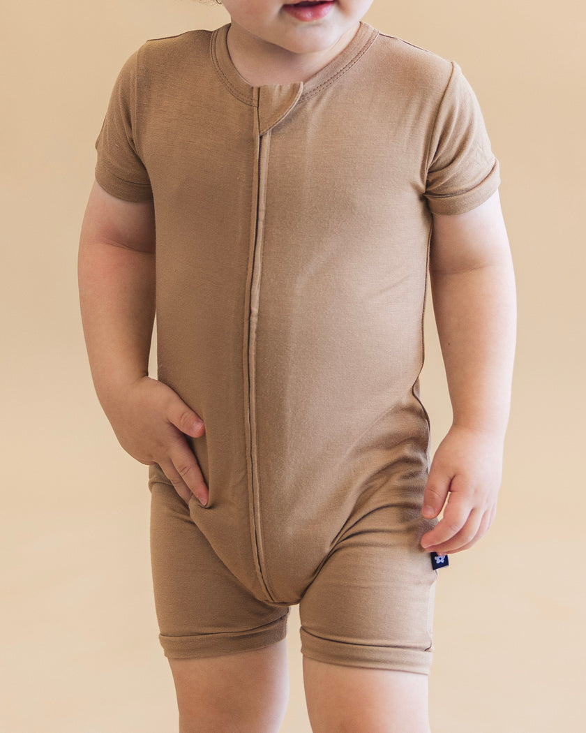 Short Zip Romper in Mocha