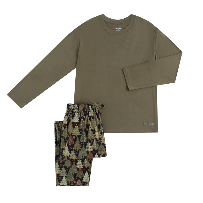 Men's Long Lounge Set in Festive Trees