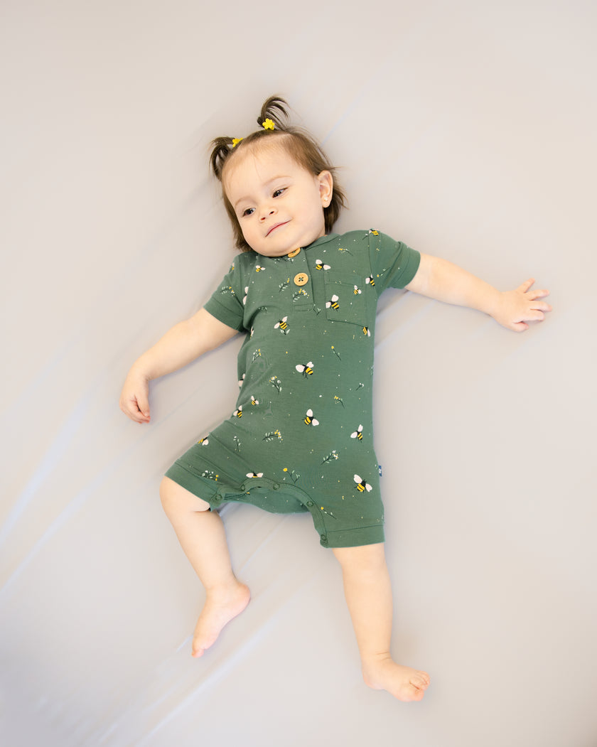 Short Romper in Busy Bees