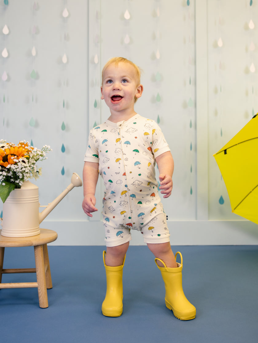 Short Zip Romper in Spring Showers