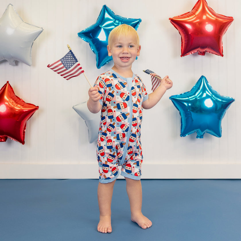 Short Zip Romper in Patriot Pops