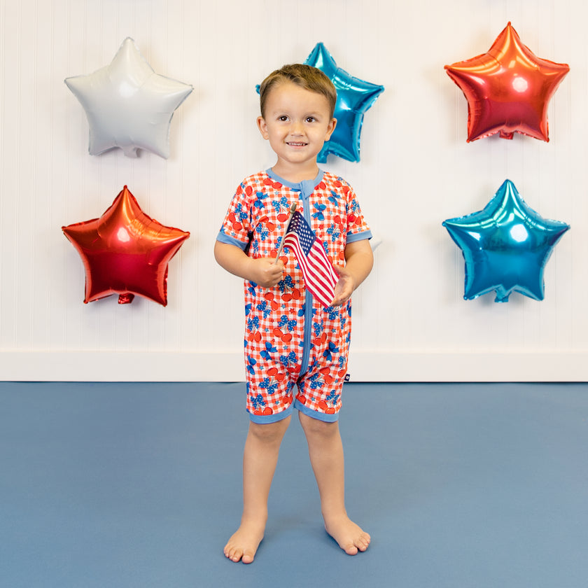 Short Zip Romper in Cherry Delight