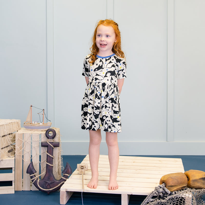 Twirl Dress in Dancing Orcas