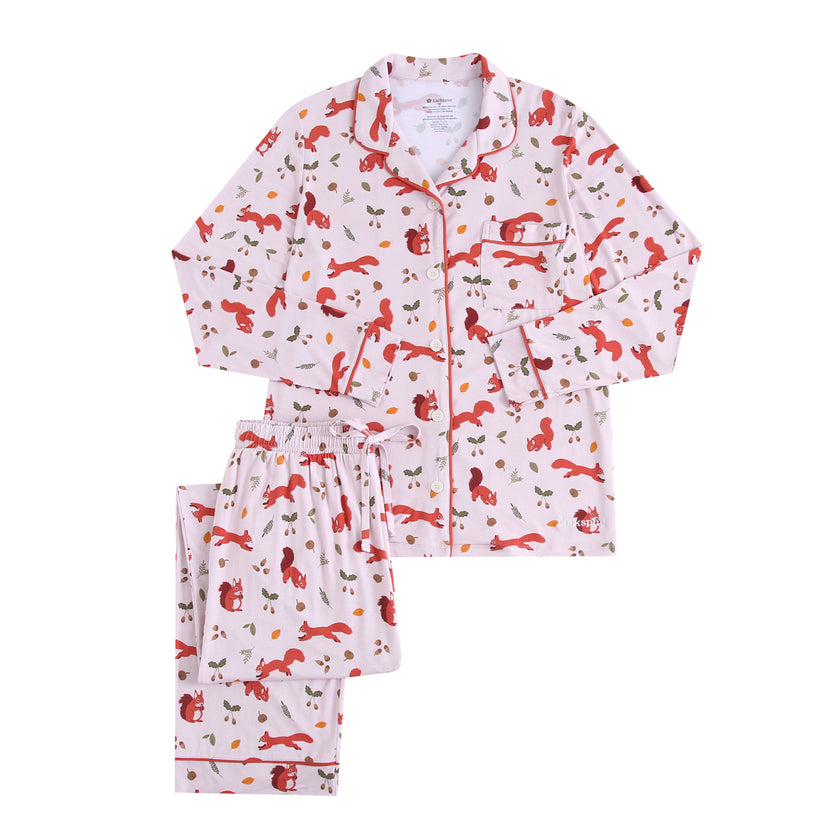 Women's Long Sleeve Pajamas in Squirrels and Nuts
