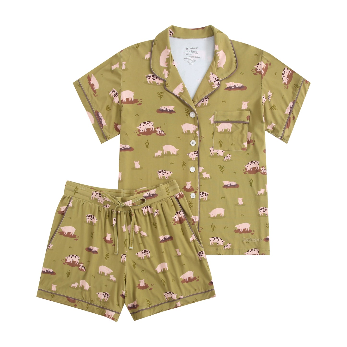 Women's Short Sleeve Pajamas in Farm Pigs Fun