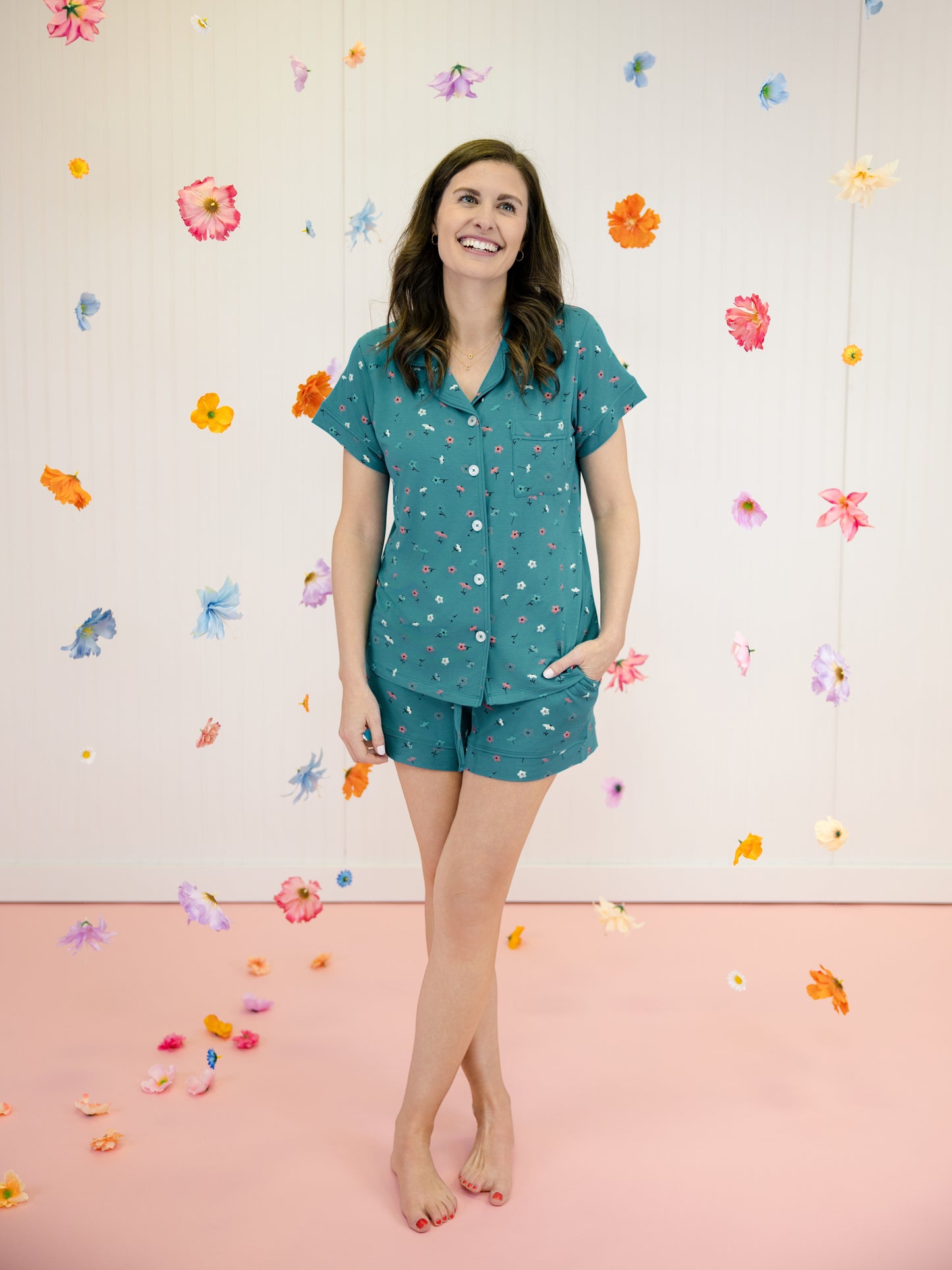 Women's Short Pajama Set in Falling Flowers