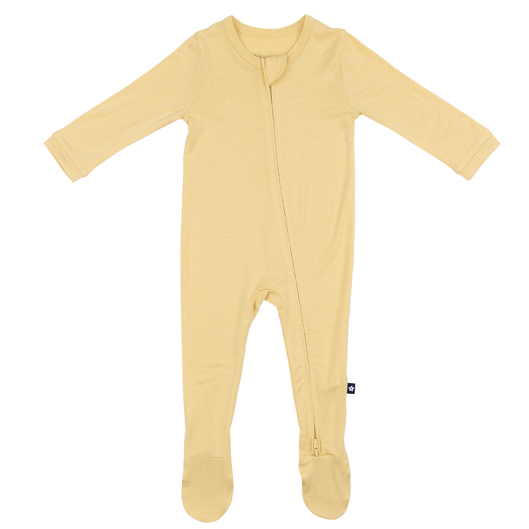 Larkspur Baby Zip Footie in Golden Sand