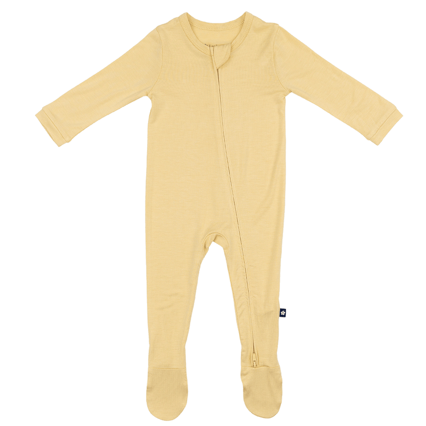 Larkspur Baby Zip Footie in Golden Sand