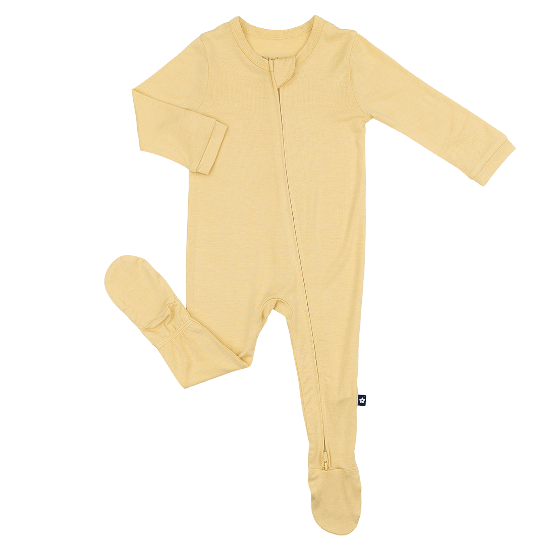 Larkspur Baby Zip Footie in Golden Sand