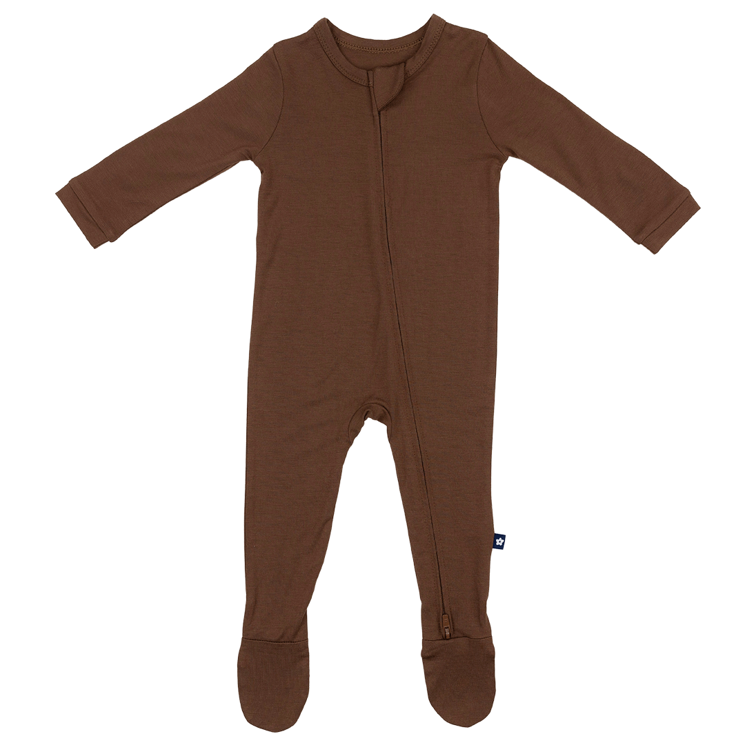 Larkspur Baby Zip Footie in Chestnut