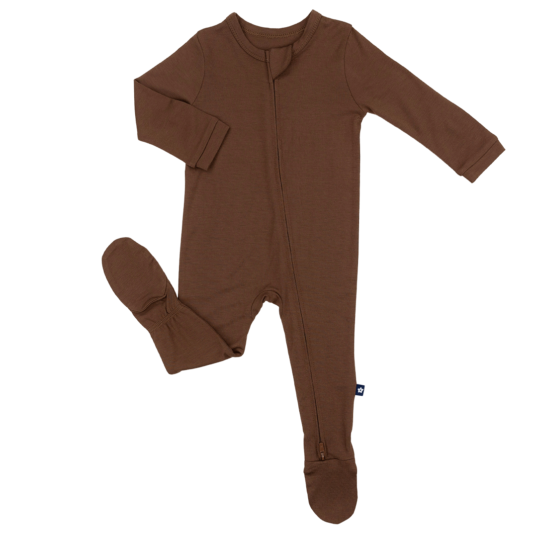 Larkspur Baby Zip Footie in Chestnut