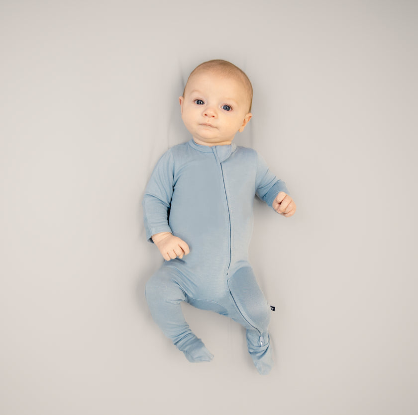 Larkspur Baby Zip Footie in Denim