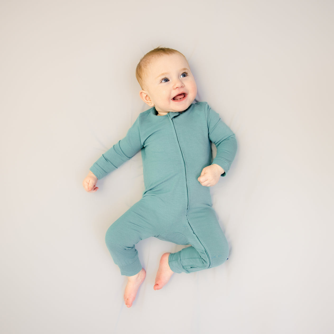 Larkspur Baby Zip Romper in Jade