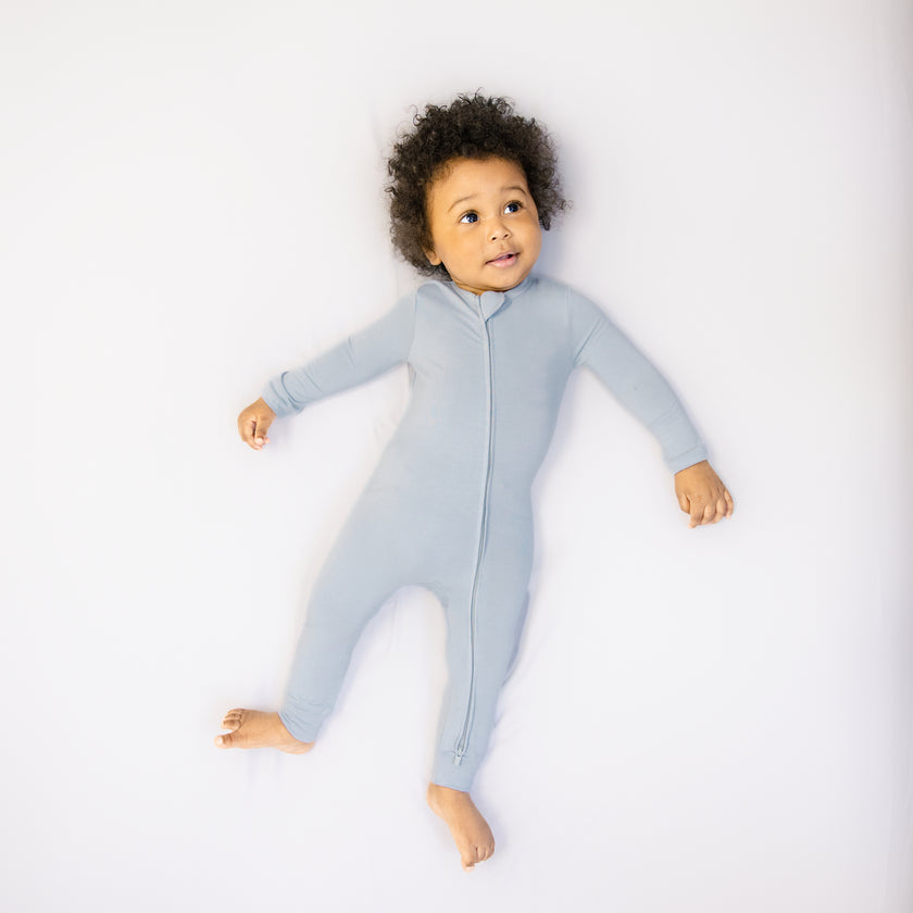 Larkspur Baby Zip Romper in Stone