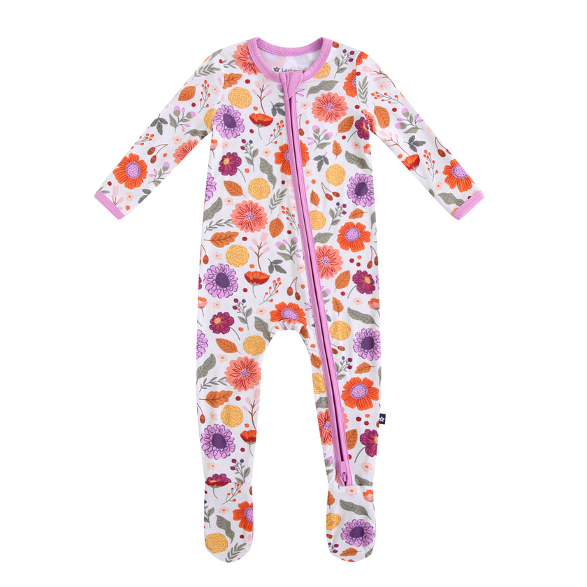 Zipper Footie in Fall Florals