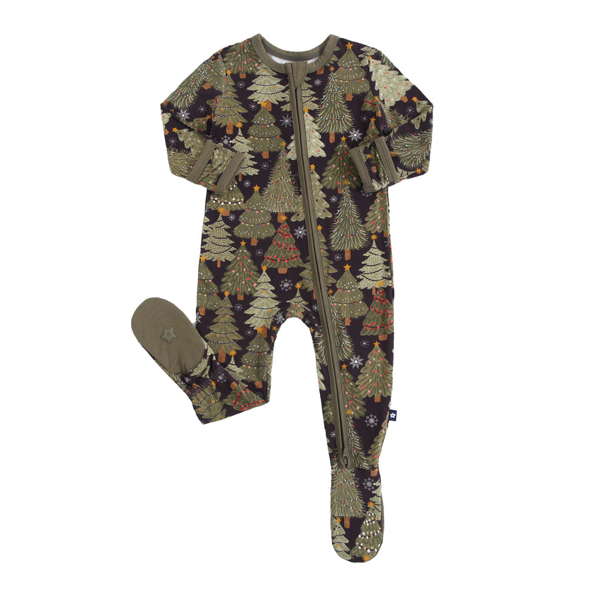 Zipper Footie in Festive Trees