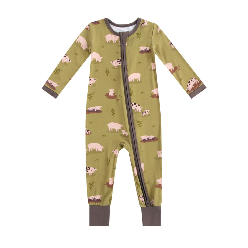 Zipper Romper in Farm Pigs Fun