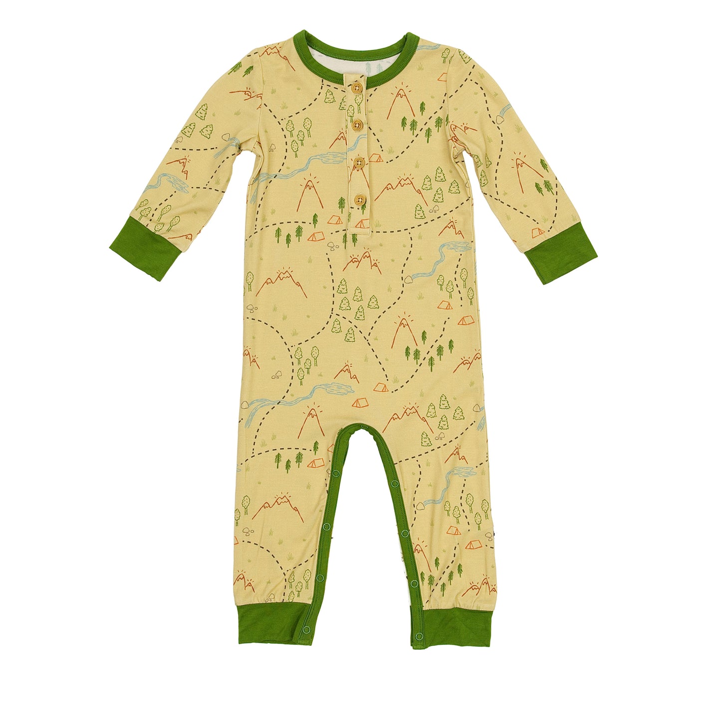 Long Sleeve Henley Romper in Trail Map Doodles