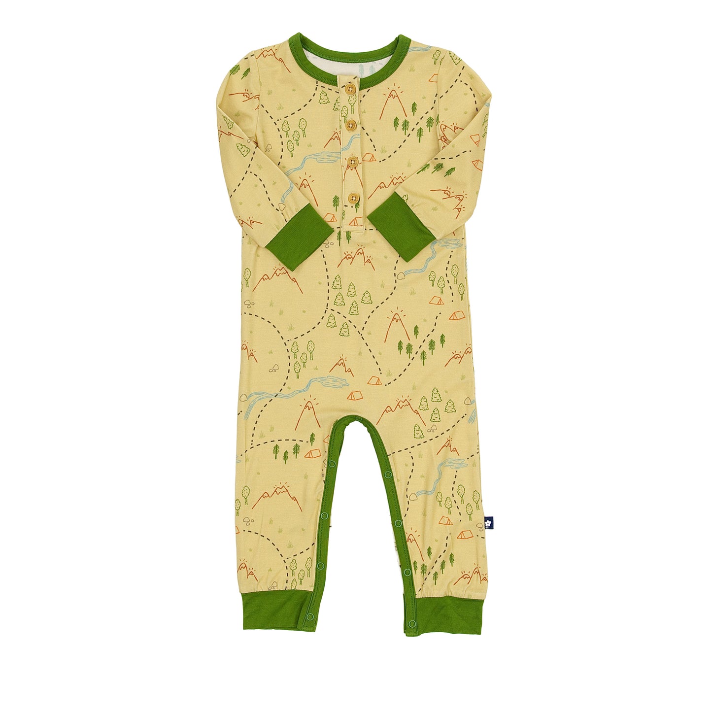Long Sleeve Henley Romper in Trail Map Doodles