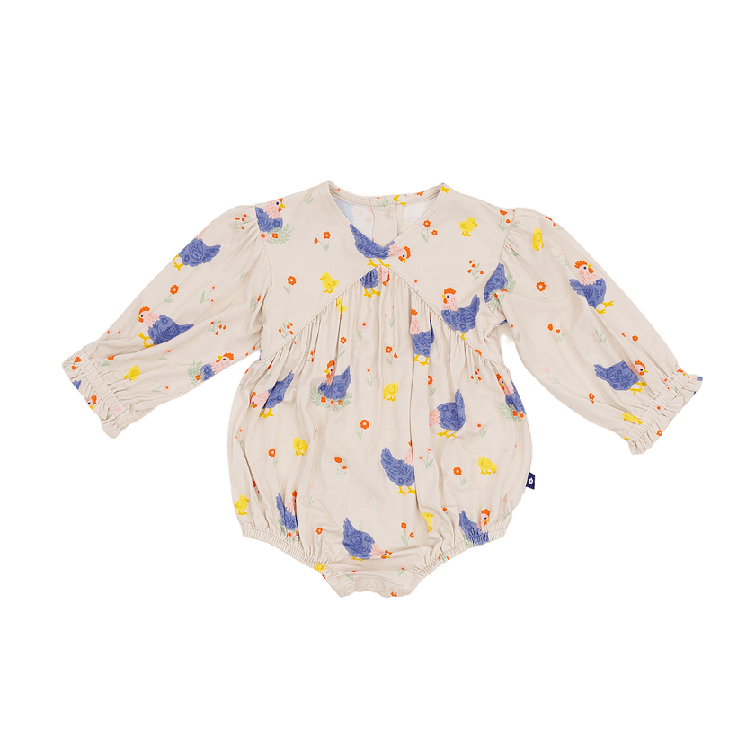 Bubble Romper in Chick and Cluck