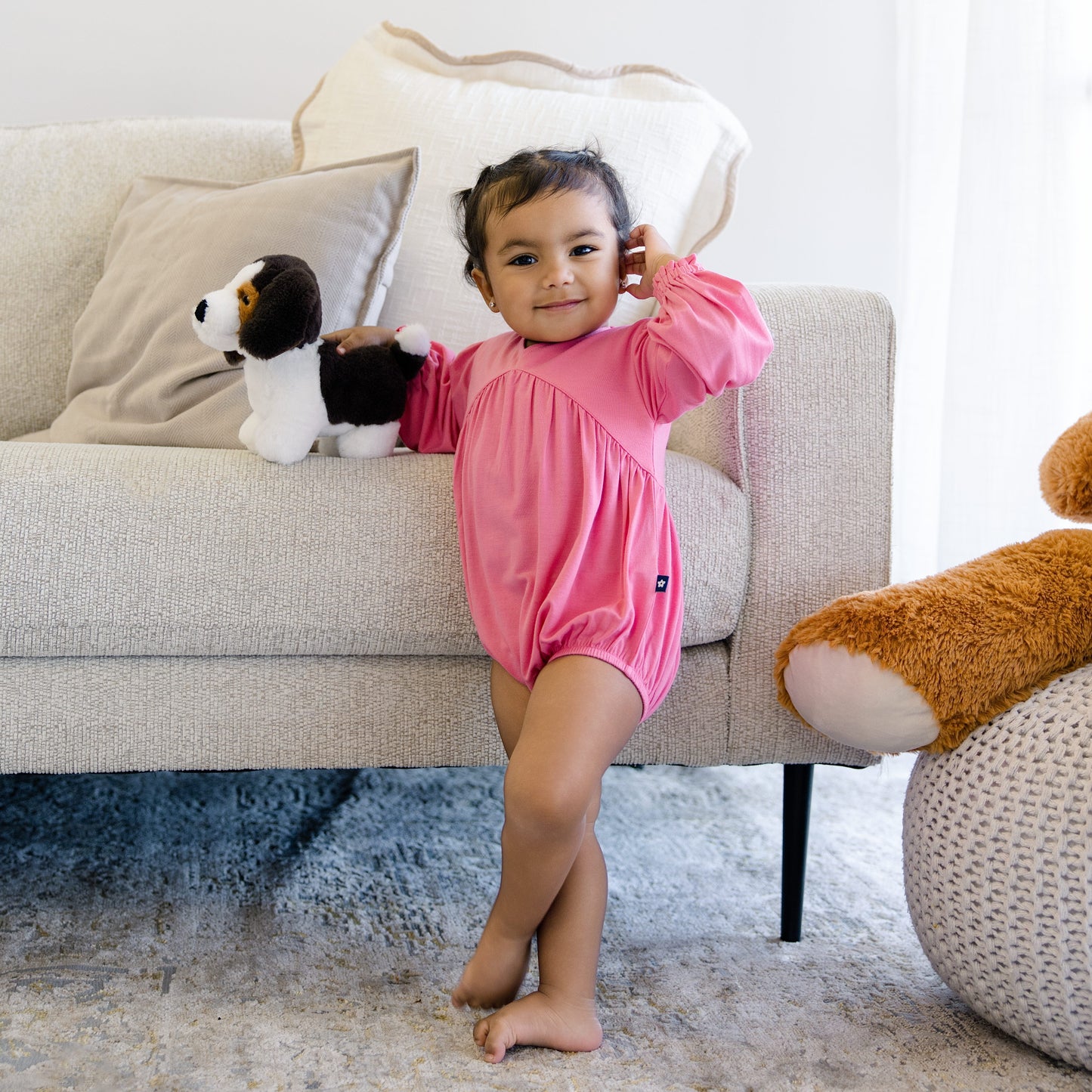 Bubble Romper in Pawprint Petal