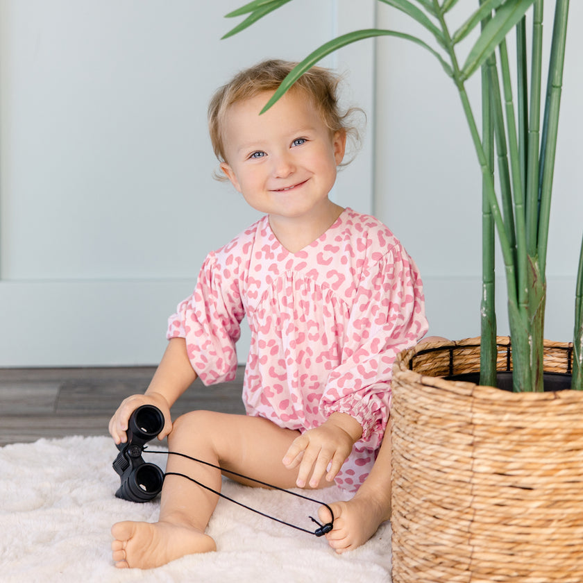 Bubble Romper in Pink Leopard