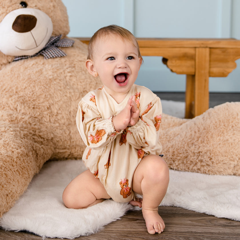 Bubble Romper in Princess Bear