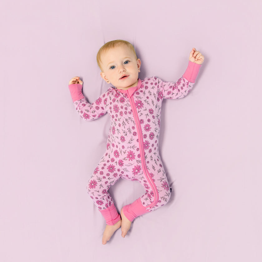 Convertible Footed Romper in Ditsy Daisies