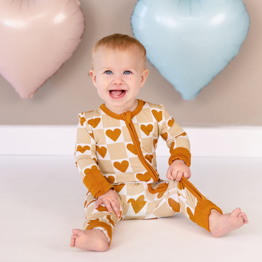 Convertible Footed Romper in Heart of Gold