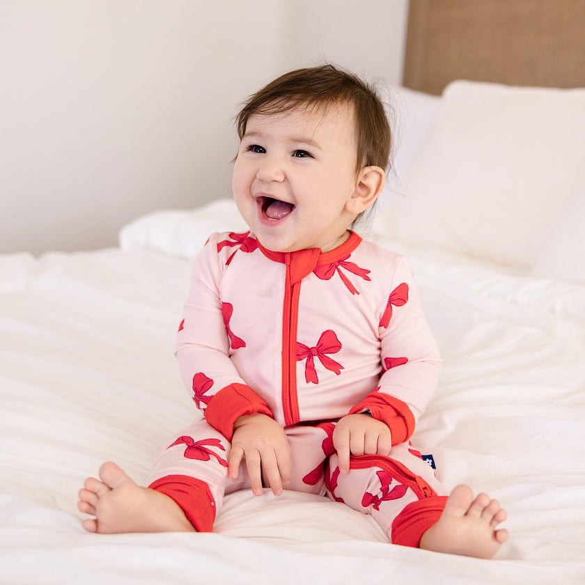 Convertible Footed Romper in Holiday Bows