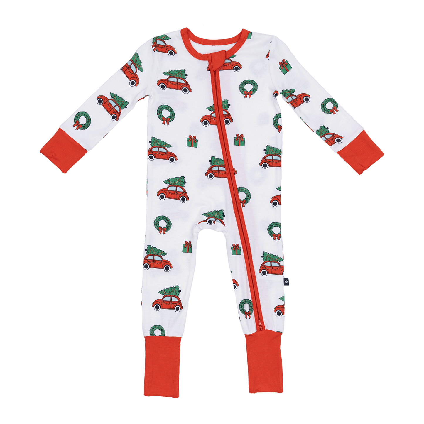 Convertible Footed Romper in Jingle Cars