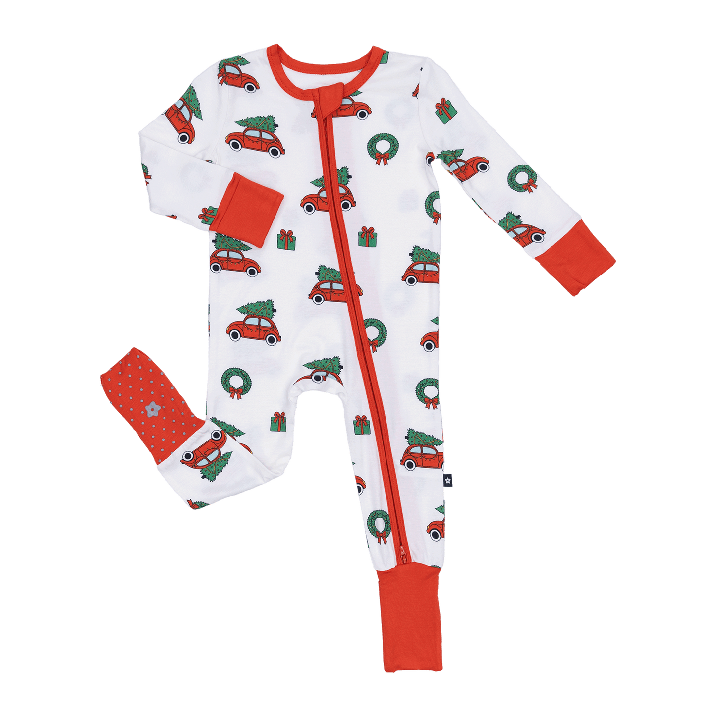 Convertible Footed Romper in Jingle Cars