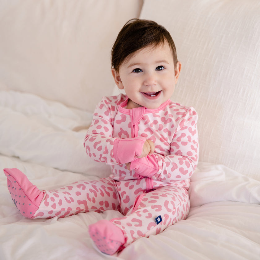 Convertible Footed Romper in Pink Leopard