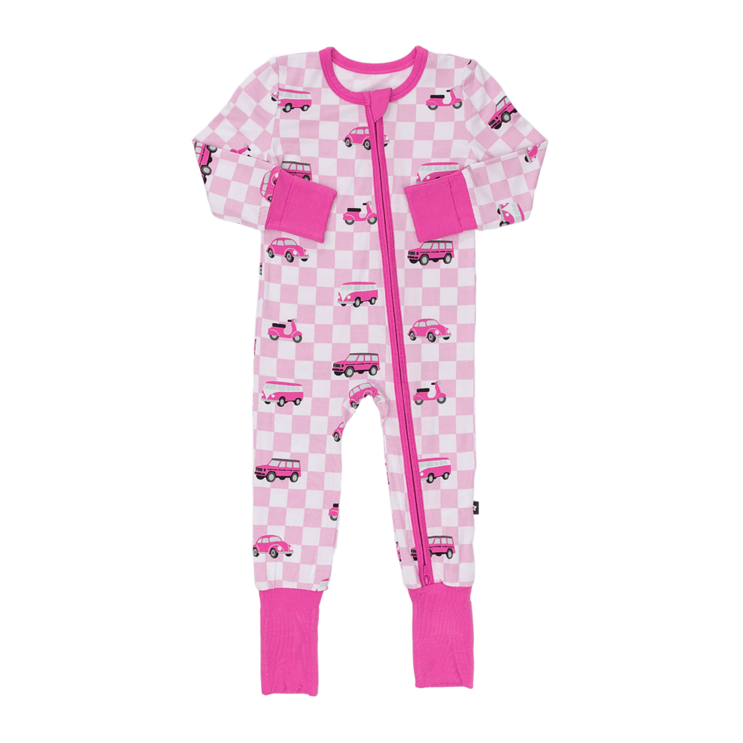 Convertible Footed Romper in Pink Wheels