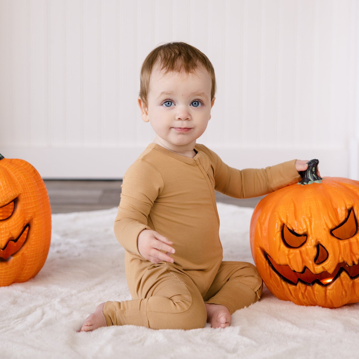 Convertible Footed Romper in Pumpkin Pop