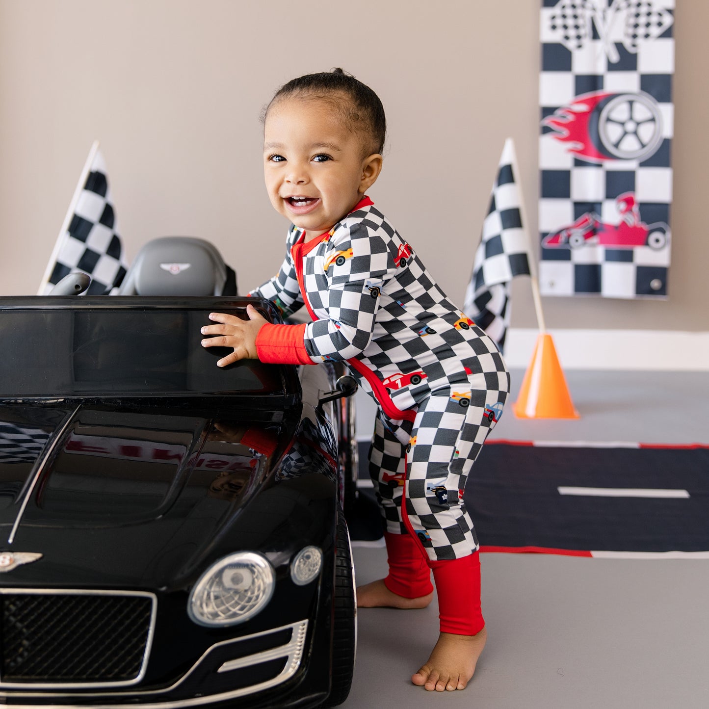 Convertible Footed Romper in Race Day