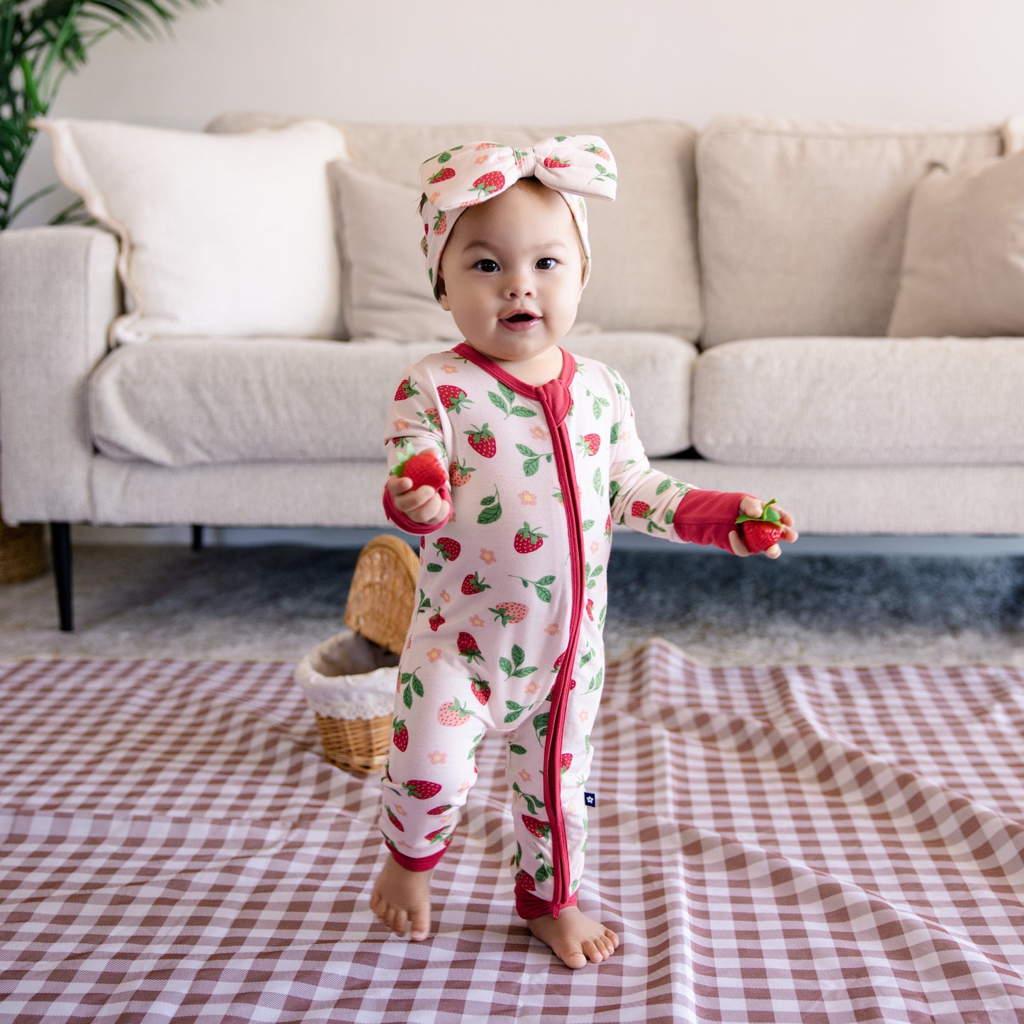 Convertible Footed Romper in Strawberry Fields