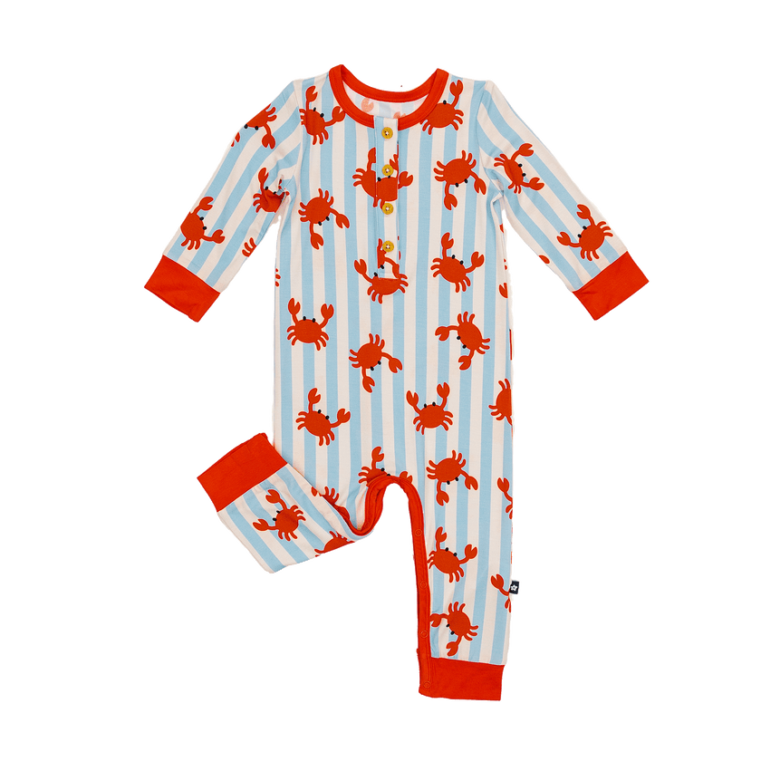 Long Sleeve Henley Romper in Beach Buddies