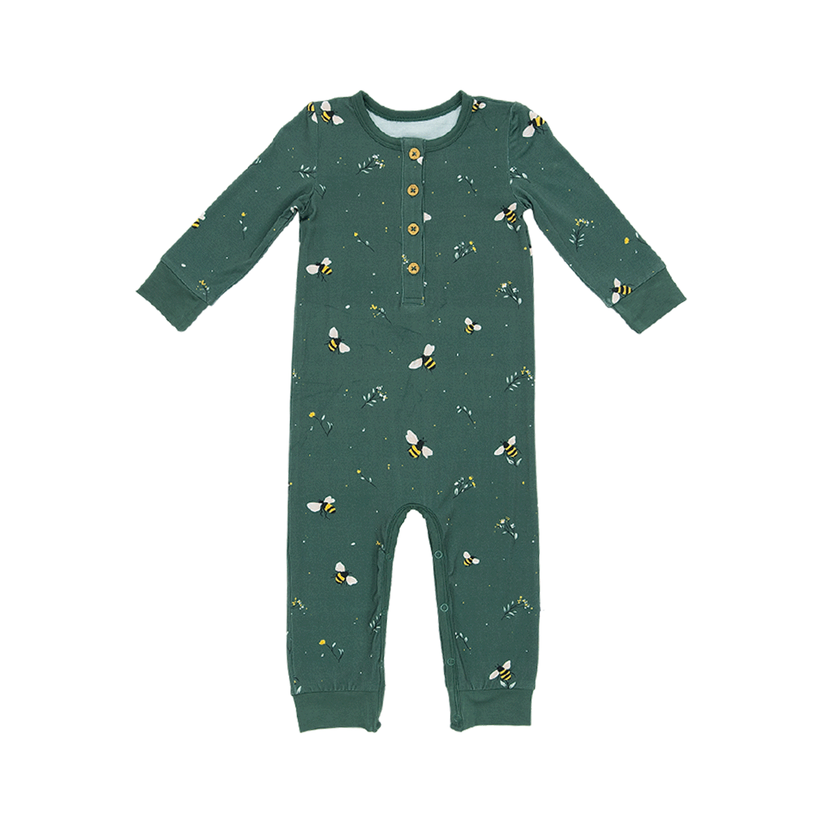 Long Sleeve Henley Romper in Busy Bee