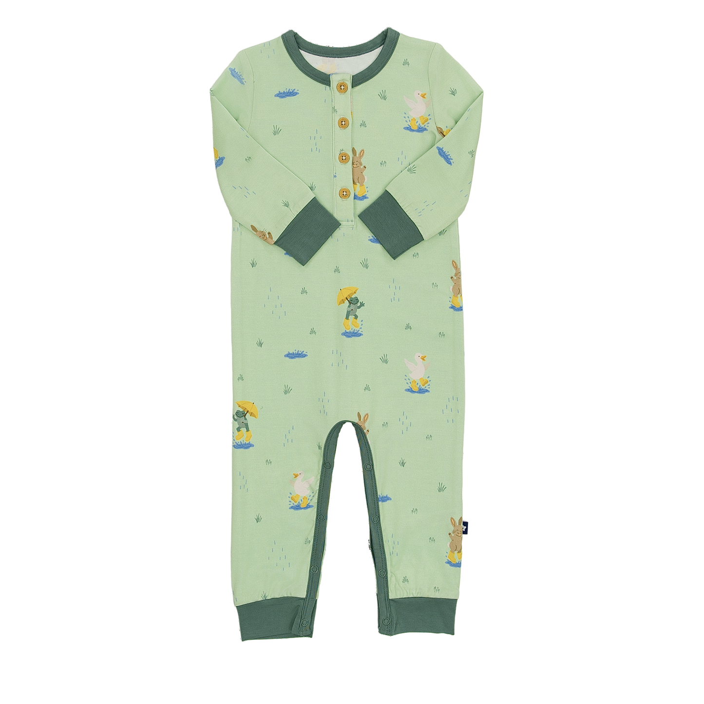 Long Sleeve Henley Romper in Puddle Jumpers