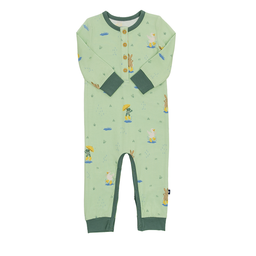 Long Sleeve Henley Romper in Puddle Jumpers