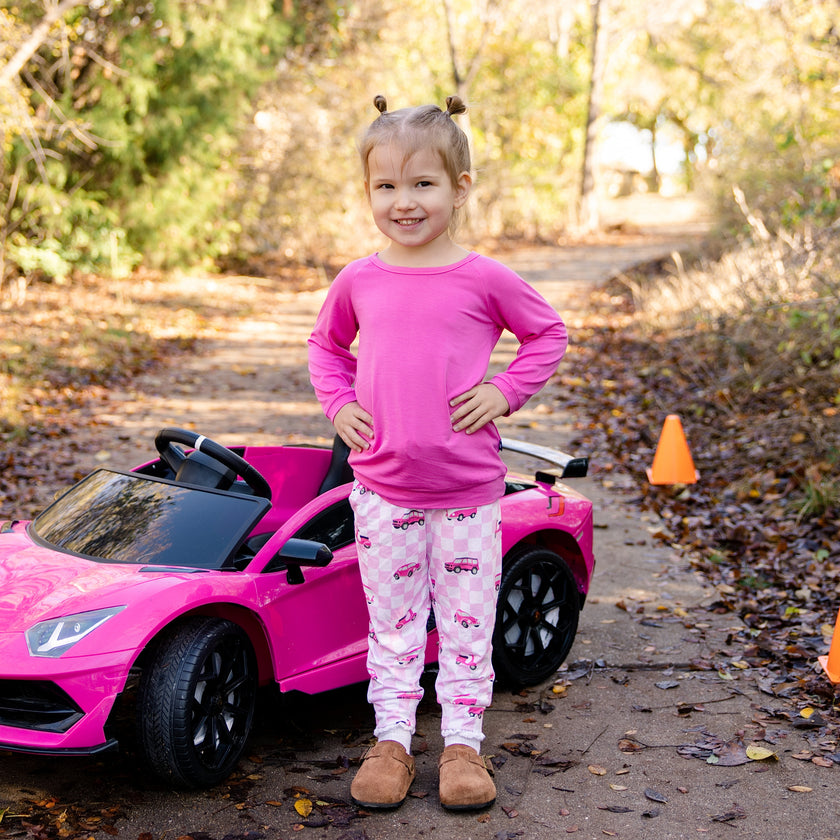 Long Sleeve Jogger Set in Pink Wheels
