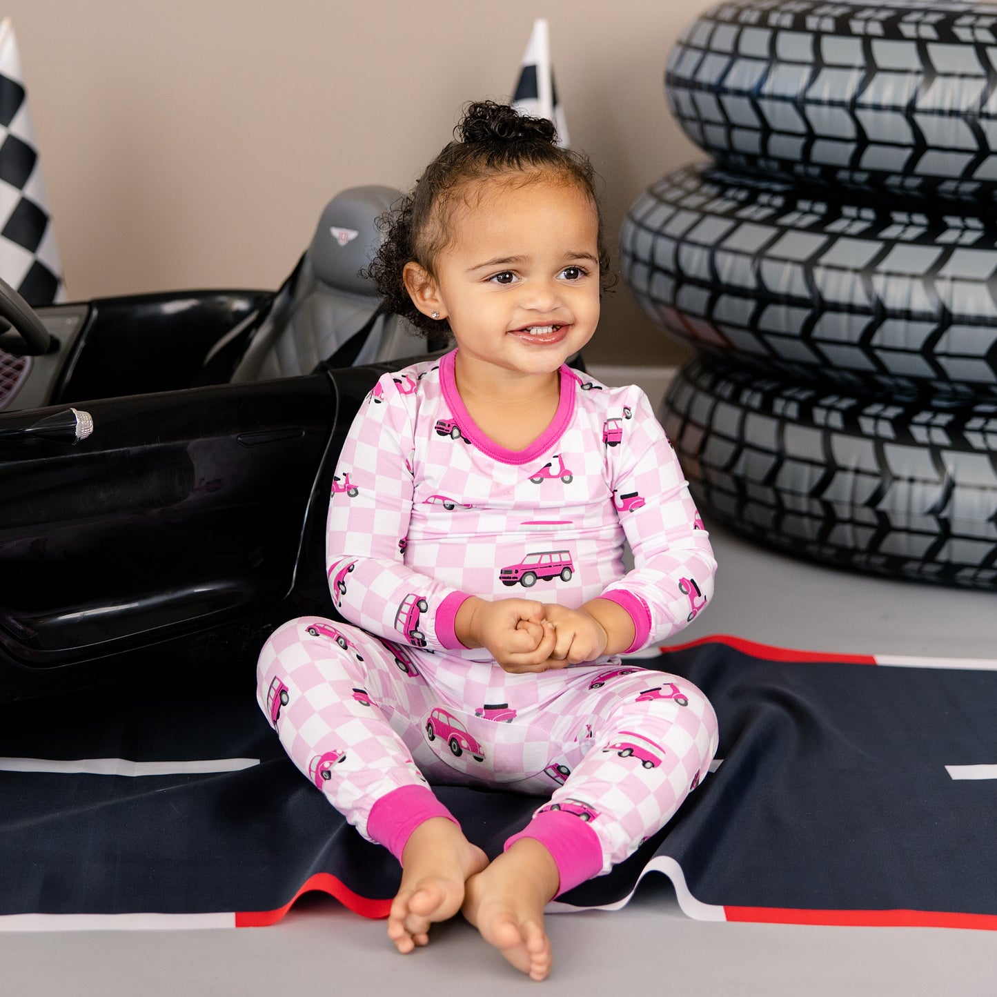 Long PJ Set in Pink Wheels