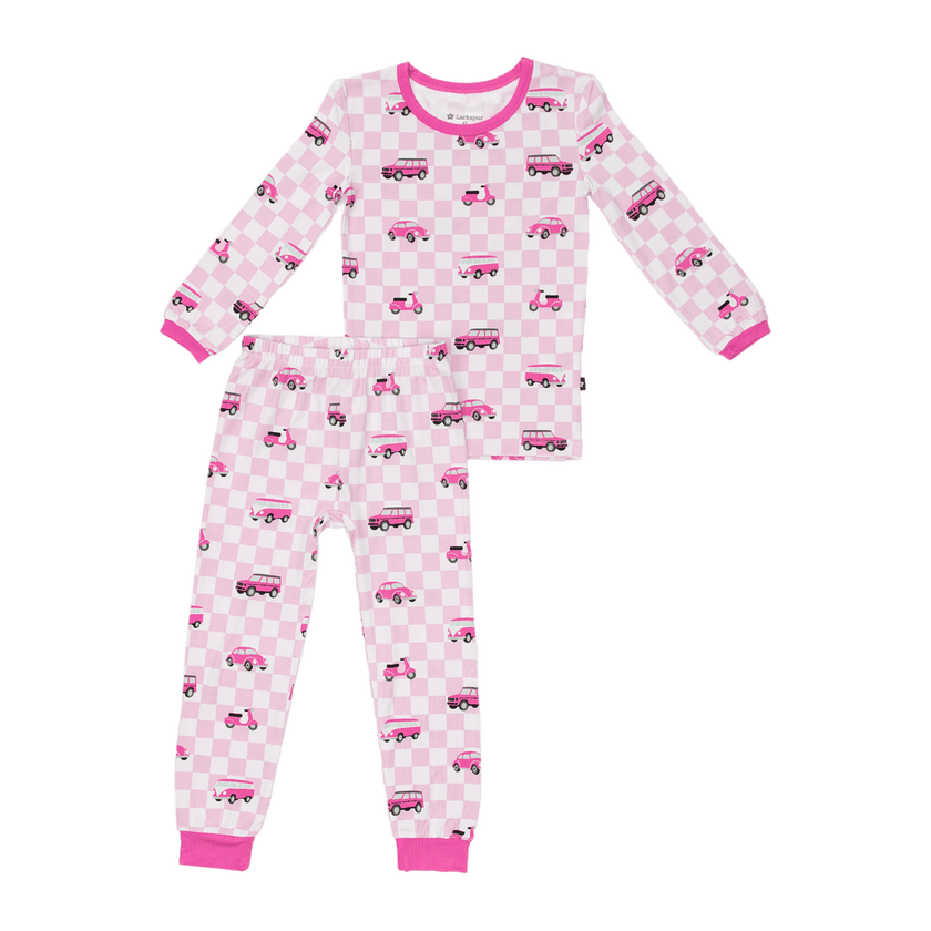 Long PJ Set in Pink Wheels